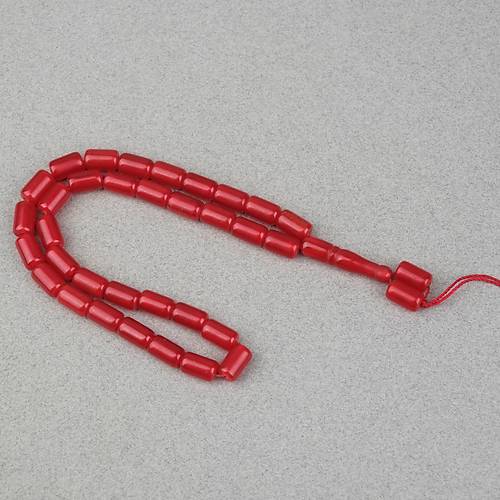 S�kma Kehribar Kaps�l Kesim 7x12mm Tesbih - Mat K�rm�z� P�sk�ls�z
