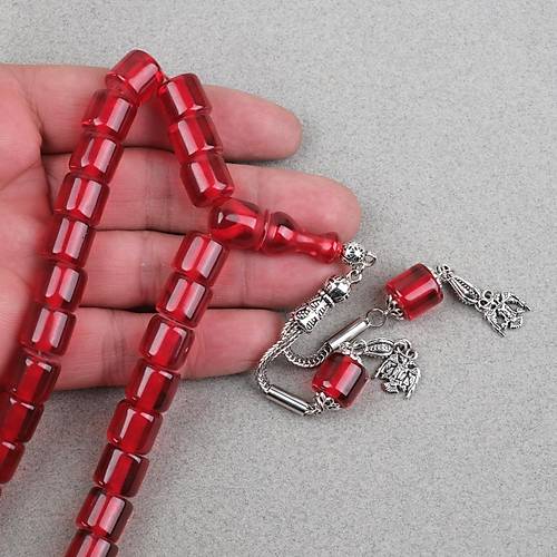 Ate� Kehribar Alpaka P�sk�ll� Kaps�l Kesim 11x11mm Tesbih - �effaf K�rm�z�