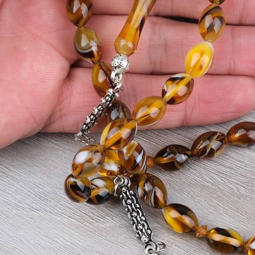 Arizona Katalin Alpaka P�sk�l Beyzi Kesim 8x12mm Tesbih- Sar� Kahverengi