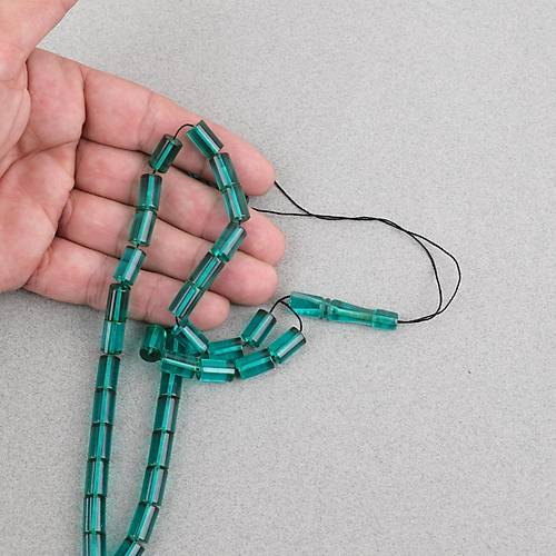 Ate� Kehribar Kesme Kesim 7x11mm Tesbih - �effaf Ye�il