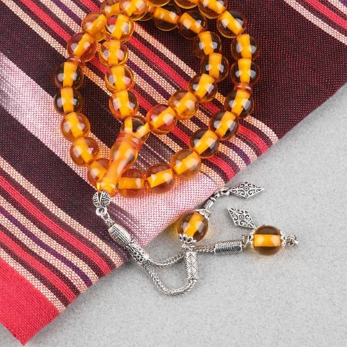 Ate� Kehribar Alpaka P�sk�ll� Kaps�l Kesim 7.5x11mm Tesbih - Bal K�p���