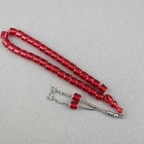 Ate� Kehribar Alpaka P�sk�ll� Kaps�l Kesim 11x11mm Tesbih - �effaf K�rm�z�