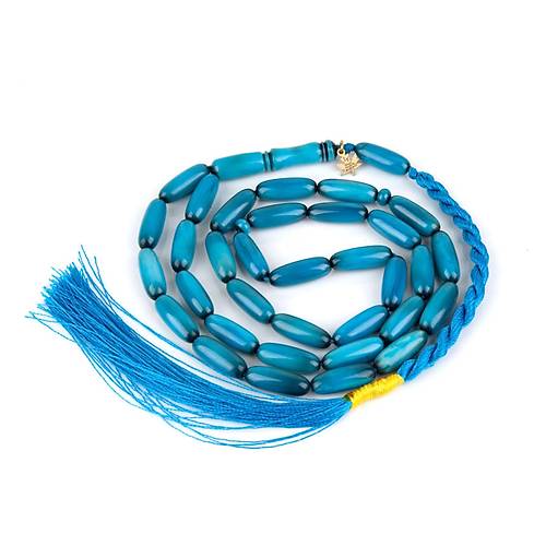 Skma Kehribar Uzun Arpa Kesim 7x18mm Tesbih - Turkuaz