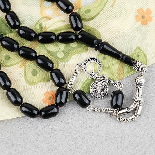 S�kma Kehribar Kaps�l Kesim Alpaka P�sk�ll� 7x11mm Tesbih