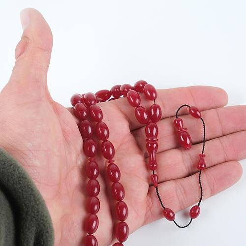 Zar Kehribar Beyzi Kesim 7.5x11.5mm Tesbih -Vine