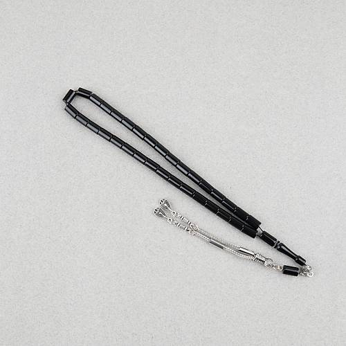 S�kma Kehribar Kesme Kesim Alpaka P�sk�ll� 6x10mm Tesbih Siyah