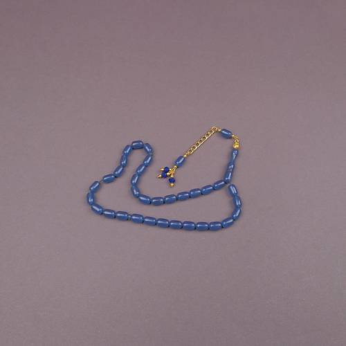 S�kma Kehribar Kaps�l Kesim Alt�n Renk P�sk�ll� 7x11mm Tesbih Mavi