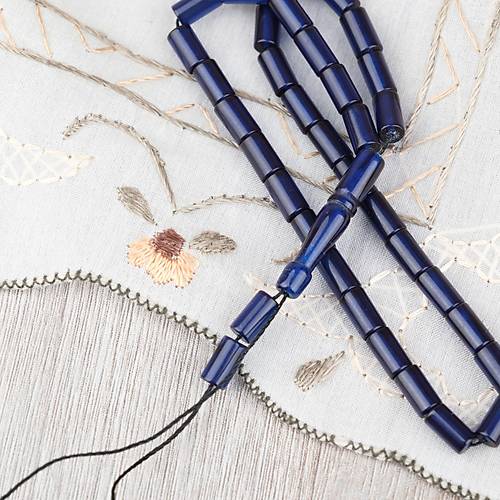 S�kma Kehribar Kesme Kesim 4x7mm Tesbih- Lacivert