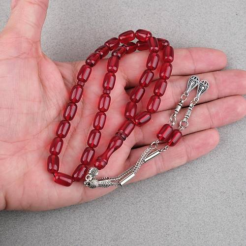 S�kma Kehribar Kaps�l Kesim Alpaka P�sk�ll� 7x11mm Tesbih K�rm�z�