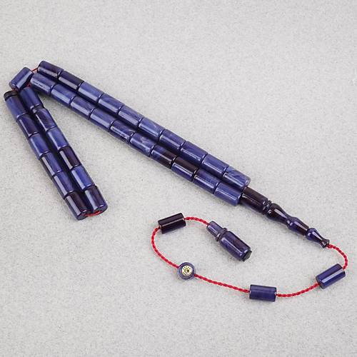 S�kma Kehribar Usta ��i �mzal� Kesme Kesim 7x10mm Tesbih - Lacivert