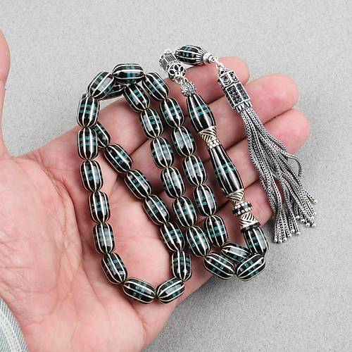 Erzurum Oltu 925Ayar Gm Pskl 10 Yarma Katalin leme Nakka Imame Kapsl Kesim 8x12mm Tesbih