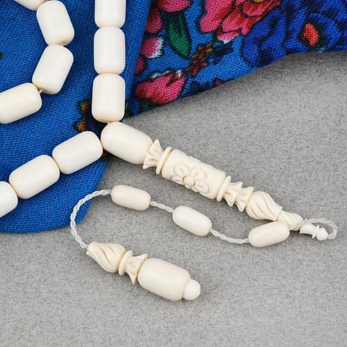 Fil Di�i Kaps�l Kesim ��lemeli �mame Mesut Varl� Usta ��i 8x12.5mm Tesbih - Beyaz