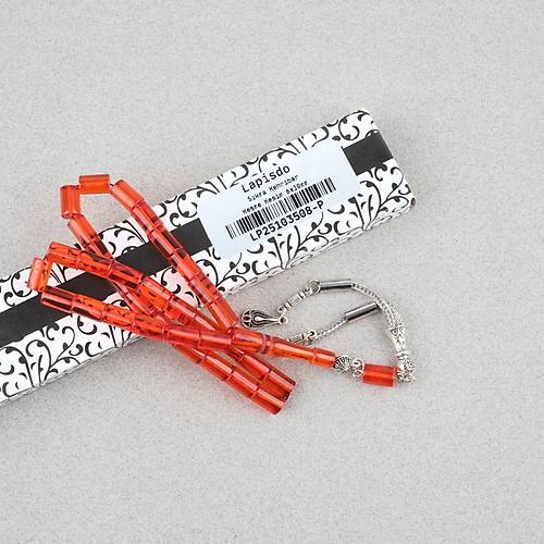 S�kma Kehribar Kesme Kesim Alpaka P�sk�ll� 6x10mm Tesbih Turuncu