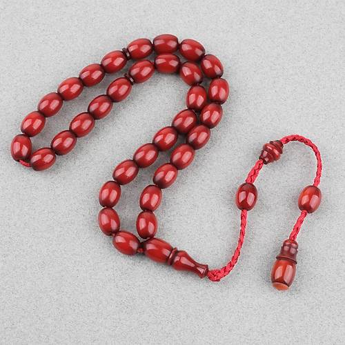 S�kma Kehribar Kadife Doku �st D�zey Hamur Yumurta Kesim 9x11mm Tesbih K�rm�z�