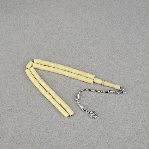 S�kma Kehribar Alpaka P�sk�ll� Kesme Kesim 6x10mm Tesbih - Sar�