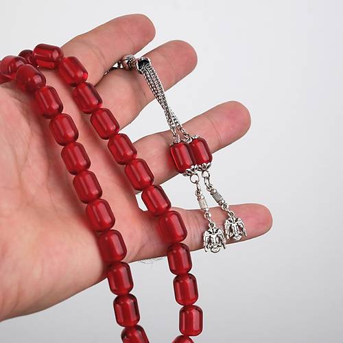 Ate� Kehribar Alpaka P�sk�ll� Kaps�l Kesim 9x12mm Tesbih - Kan K�rm�z�s�