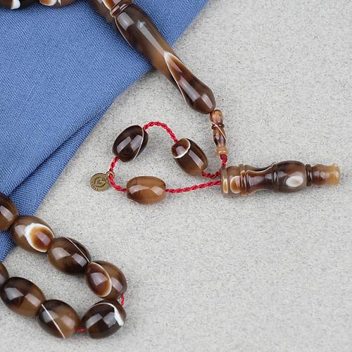 Eski Frans�z Galalit F��� Kesim Mesut Varl� Usta ��i 9x11mm Tesbih - Kahverengi Beyaz