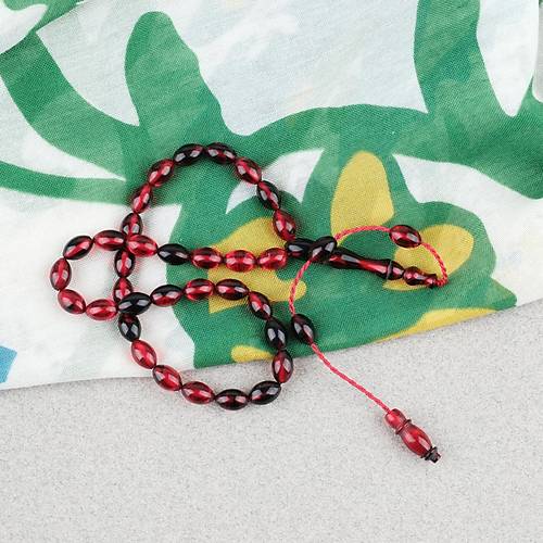 S�kma Kehribar Beyzi Kesim Sistemli Bilek Boy 5x8mm Tesbih K�rm�z� Siyah