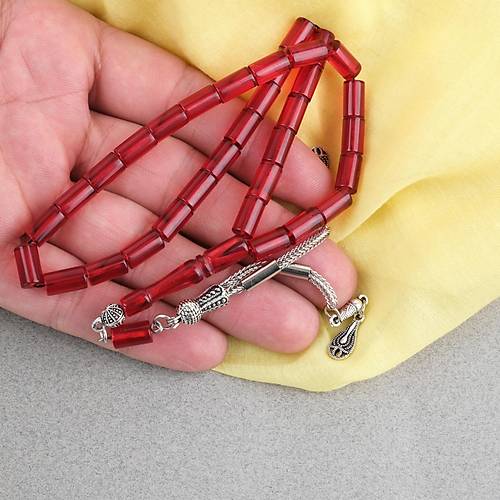 Ate� Kehribar Kesme Kesim Alpaka P�sk�ll� 6x10mm Tesbih