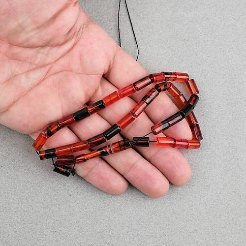 S�kma Kehribar Kesme Kesim 6x10mm Tesbih P�sk�ls�z Siyah K�rm�z�