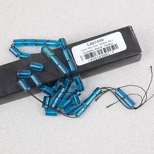 Ate� Kehribar Kesme Kesim 7x11mm Tesbih -�effaf Mavi