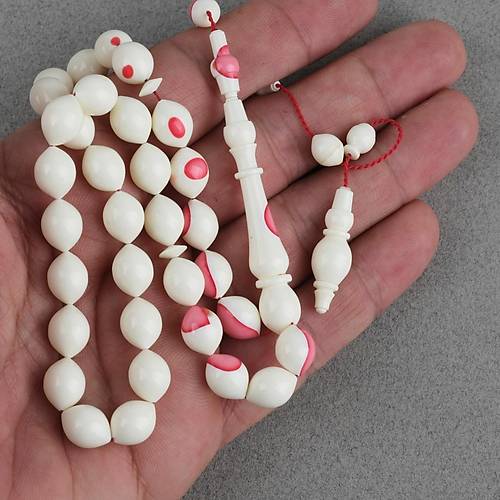 Eski Bilardo Topu Obje Beyaz Beyzi Kesim 8x11mm Tesbih
