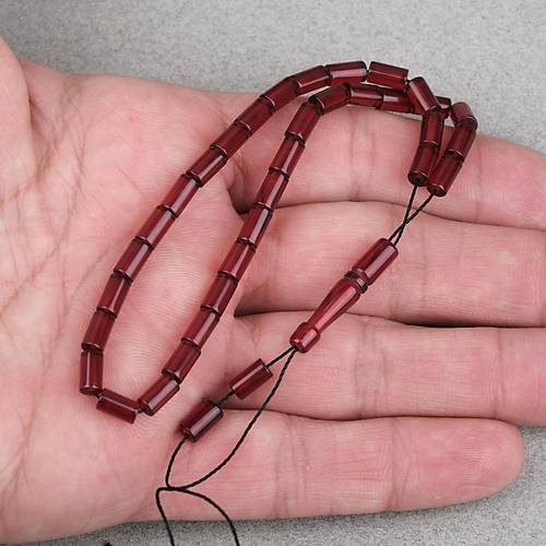 Ate� Kehribar Kesme Kesim 4x7mm Tesbih- Bordo