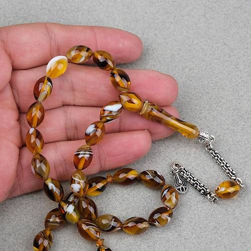 Arizona Katalin Alpaka P�sk�l Beyzi Kesim 8x12mm Tesbih- Sar� Kahverengi