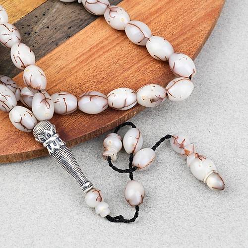 K�br�s Hurma �ekirde�i 925Ayar G�m�� �mame Beyzi Kesim 9x12mm Tesbih