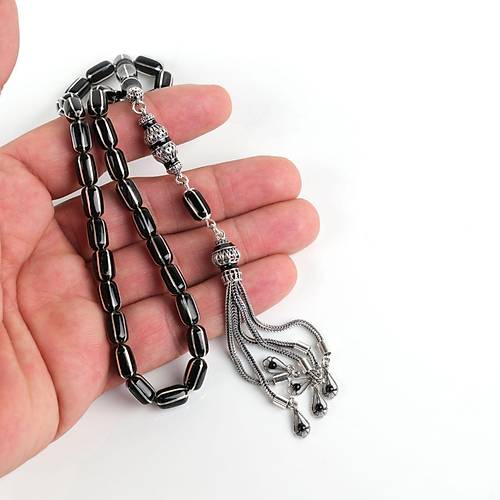 Erzurum Oltu 925Ayar Gm Pskl ve Karpuz Dilimi Kapsl Kesim 6x10mm Tesbih - Yusuf Akansel Usta El ii