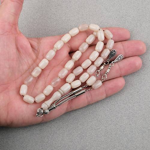 S�kma Kehribar Kaps�l Kesim Alpaka P�sk�ll� 7x11mm Tesbih Ta� Rengi