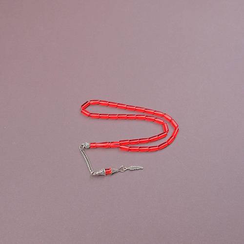 U�ak Cam� Kesme Kesim Alpaka P�sk�ll� 4x8mm Tesbih - K�rm�z�