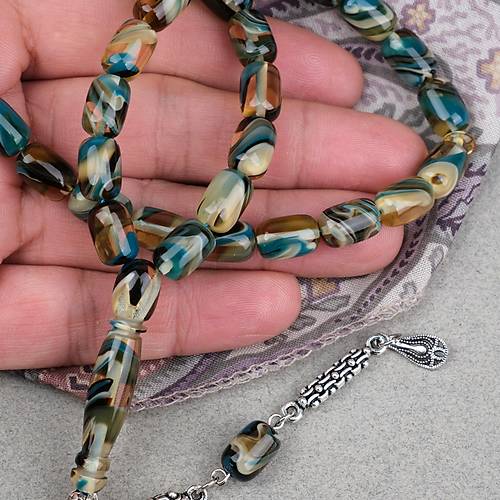 Arizona Katalin Alpaka P�sk�l Kaps�l Kesim 8x12mm Tesbih- Mavi Sar�