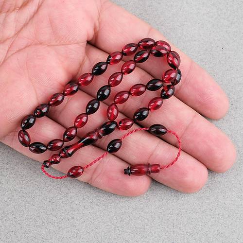 S�kma Kehribar Beyzi Kesim Sistemli Bilek Boy 5x8mm Tesbih K�rm�z� Siyah
