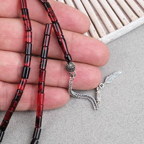 Ate� Kehribar Alpaka P�sk�ll� Kesme Kesim 4x7mm Tesbih- Siyah- Bordo