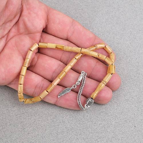S�kma Kehribar Alpaka P�sk�ll� Kesme Kesim 4x7mm Tesbih- Koyu Sar�