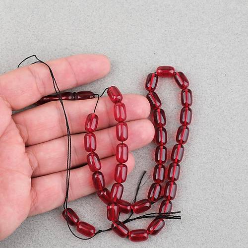 S�kma Kehribar Kaps�l Kesim 7x11mm Tesbih P�sk�ls�z K�rm�z�