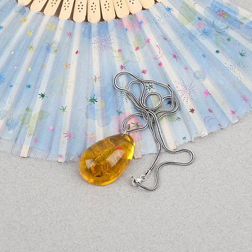 Ger�ek Akrep Fosilli 925 Ayar G�m�� Zincirli Kolye - Tip B