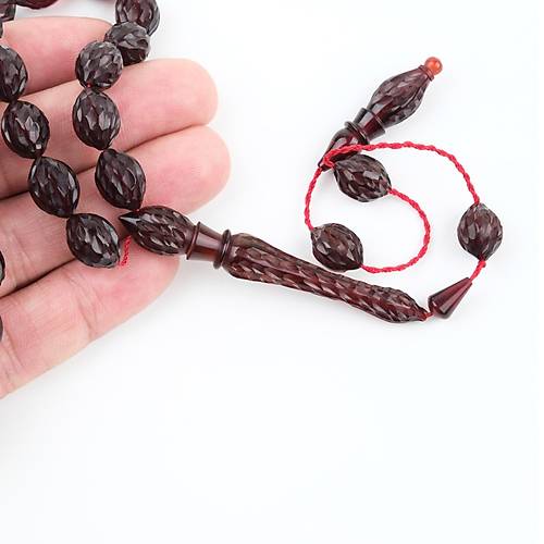 Ate Kehribar Kalem ilikli EL lemli Beyzi Kesim 9x11mm Tesbih