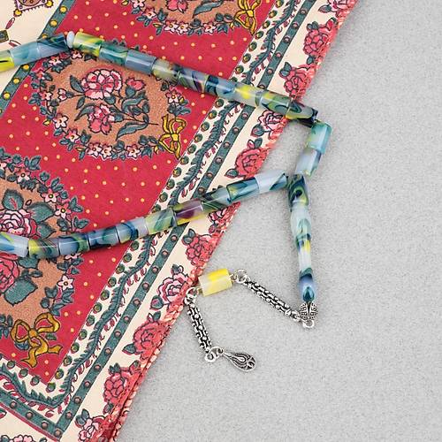 Arizona Katalin Alpaka P�sk�l Kesme Kesim 7x10mm Tesbih- Ye�il Beyaz