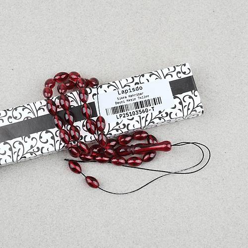 S�kma Kehribar Beyzi Kesim 7x11mm Tesbih P�sk�ls�z K�rm�z�