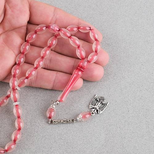 Kedig�z� Alpaka P�sk�ll� Beyzi Kesim 7x11mm Tesbih- K�rm�z�