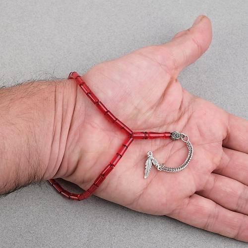 Ate� Kehribar Alpaka P�sk�ll� Kesme Kesim 4x7mm Tesbih- K�rm�z�
