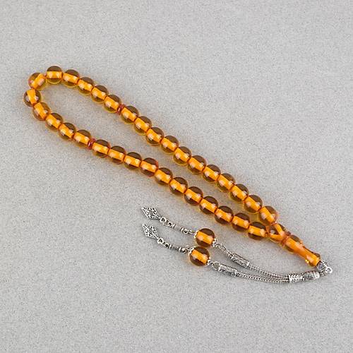 Ate� Kehribar Alpaka P�sk�ll� Kaps�l Kesim 7.5x11mm Tesbih - Bal K�p���