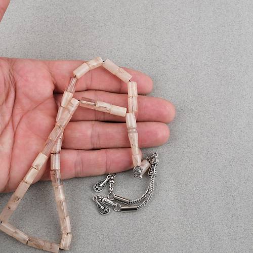 S�kma Kehribar Kesme Kesim Alpaka P�sk�ll� 6x10mm Tesbih