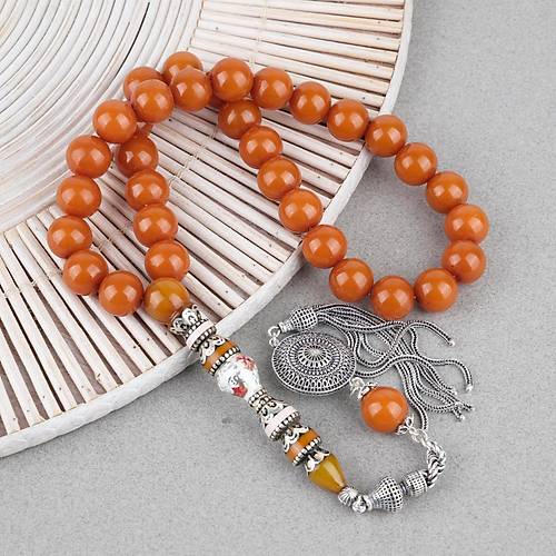 S�kma Kehribar 925Ayar G�m�� P�sk�l �zel G�m�� Nak�� �mame K�re Kesim 13mm Tesbih