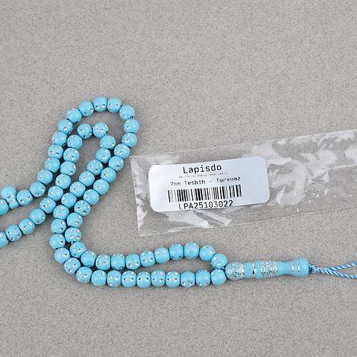Hac Umre Hediyelik Ta�l� 99luk 7mm Tesbih -Turkuaz