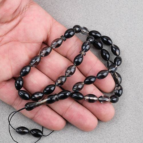 S�kma Kehribar Beyzi Kesim 7x11mm Tesbih P�sk�ls�z Siyah Gri