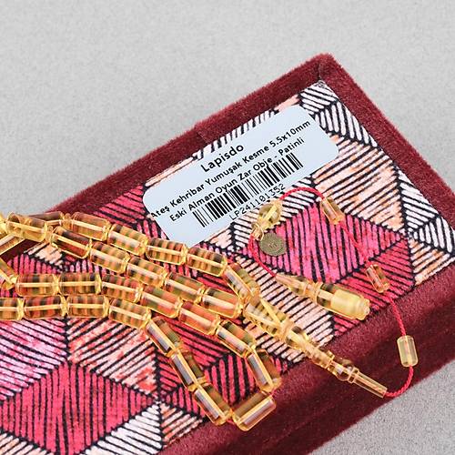 Ate� Kehribar Eski Oyun Zar Obje Patinli Bilek Boy Beyzi Kesim 5.5x10mm Tesbih