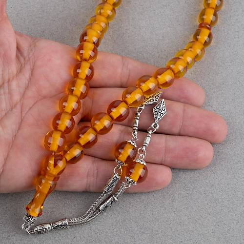 Ate� Kehribar Alpaka P�sk�ll� Kaps�l Kesim 7.5x11mm Tesbih - Bal K�p���